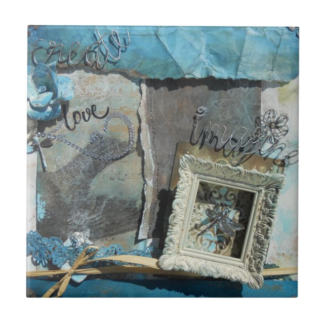 Azulejo De Cerámica Arte de citas de medios mixtos (Frente)