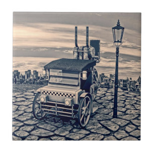 Azulejo De Cerámica Arte de ciudad de taxi retro steampunk
