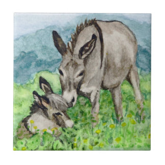 Azulejo De Cerámica Arte de color de agua para bebés y madres de burro