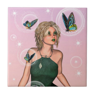 Azulejo De Cerámica Arte de fantasía de hada mariposa brillante