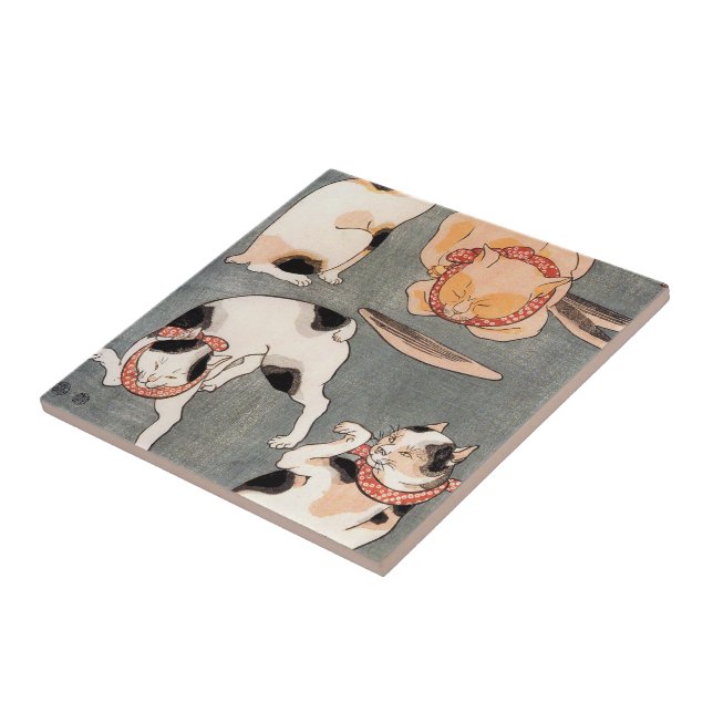 Azulejo De Cerámica Arte de gato japonés vintage (Lado)