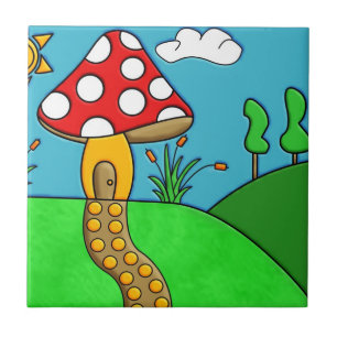 Azulejo De Cerámica Arte de hongos caprichosos del bosque