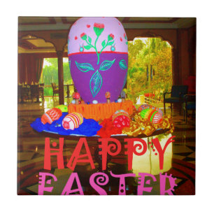 Azulejo De Cerámica Arte de huevos coloridos de Pascua primaveral aleg