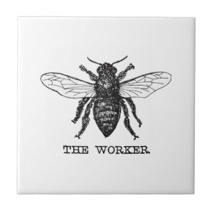 Azulejo De Cerámica Arte de ilustración vintage de abeja trabajadora