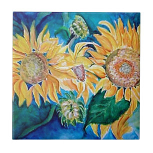 Azulejo De Cerámica Arte de la acuarela del girasol