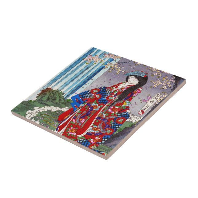 Azulejo De Cerámica Arte de la geisha japonesa clásica oriental (Lado)