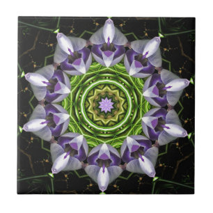 Azulejo De Cerámica Arte de Mandala de Floral Púrpura en Calidoscopio