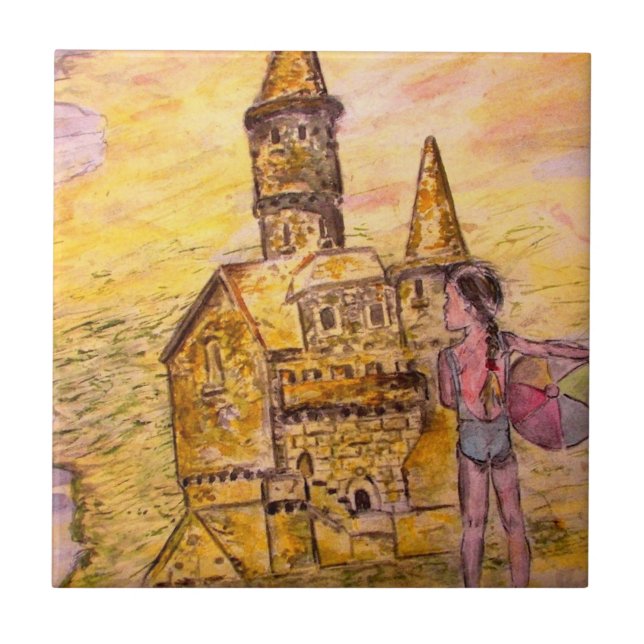 Azulejo De Cerámica arte de un castillo de arena gigante (Frente)