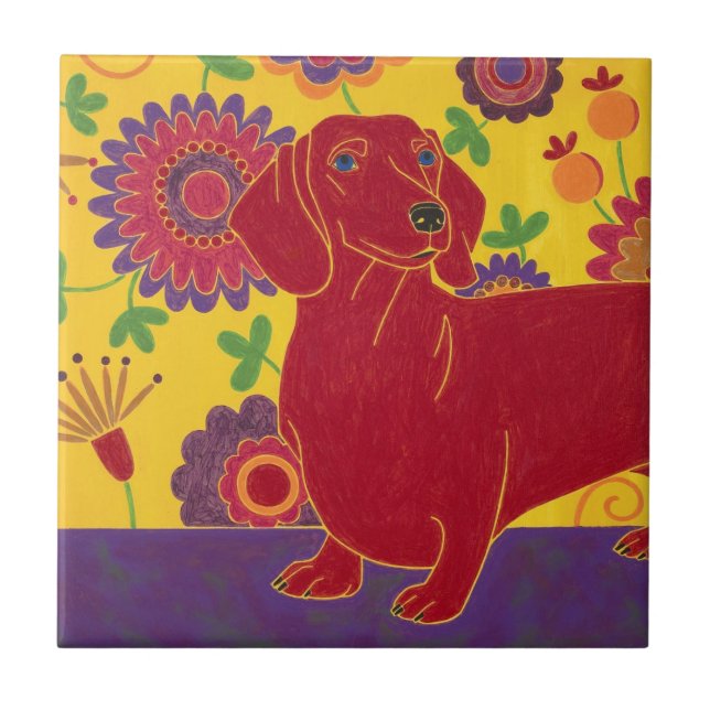Azulejo De Cerámica Arte del Dachshund (Frente)