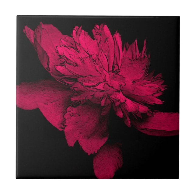 Azulejo De Cerámica Arte floral de Red Peony (Frente)