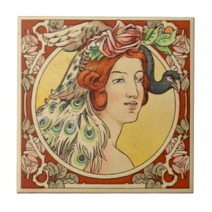 Azulejo De Cerámica Arte francés Nouveau de la mujer del vintage de