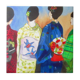 Azulejo De Cerámica Arte Geisha japonés de primavera