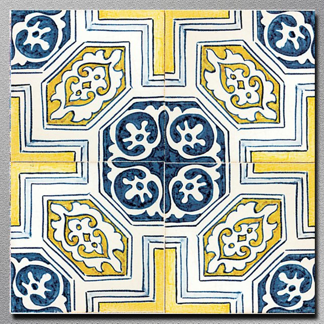 Azulejo De Cerámica Arte Geométrico Vintage Azul Amarillo (Subido por el creador)