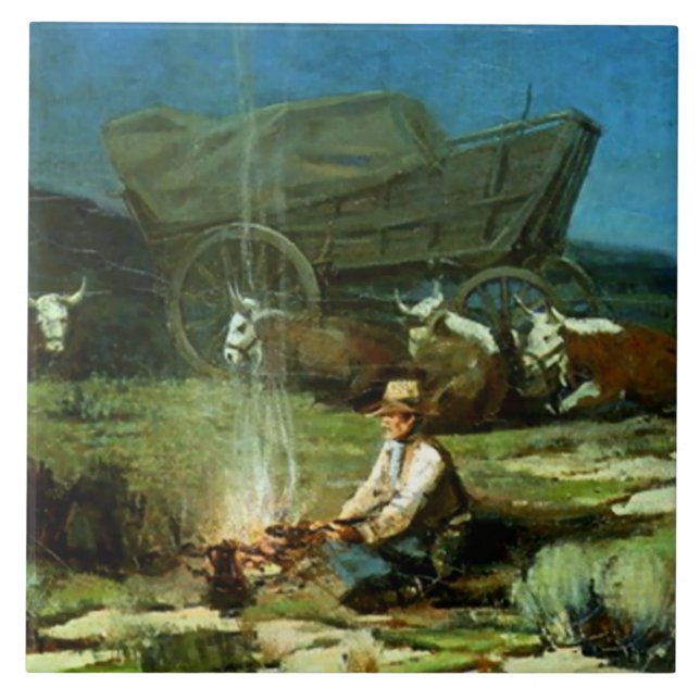 Azulejo De Cerámica Arte occidental de Frank Tenney Johnson "Noche sol (Frente)