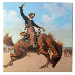 Azulejo De Cerámica Arte occidental de Frederic Remington “Domador de 