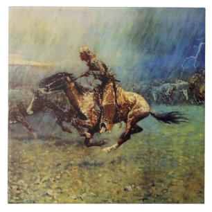Azulejo De Cerámica Arte Occidental de Frederic Remington “La Estampid