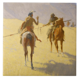 Azulejo De Cerámica Arte Occidental de Frederic Remington “La Reunión”