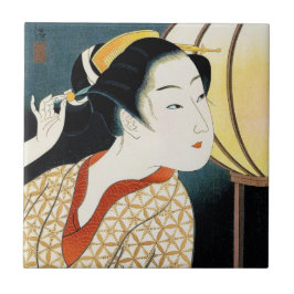 Azulejo De Cerámica Arte oriental fresco de la señora del geisha de