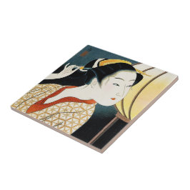 Azulejo De Cerámica Arte oriental fresco de la señora del geisha de