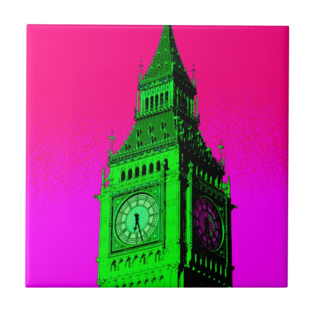 Azulejo De Cerámica Arte pop Big Ben Londres Viaje verde rosa (Frente)