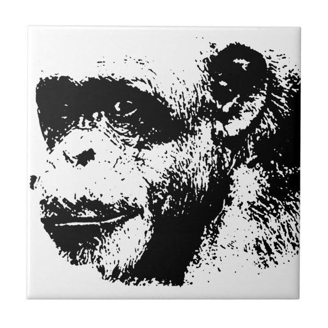 Azulejo De Cerámica Arte pop chimpancé negro y blanco (Frente)