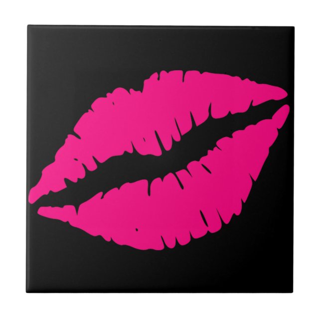 Azulejo De Cerámica Arte pop de beso con lápiz labial rosa (Frente)