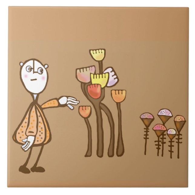 Azulejo De Cerámica Arte pop retro Flores de reunión (Frente)