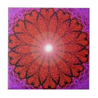 Azulejo De Cerámica Arte rojo de la Mandala-Orignial del corazón por