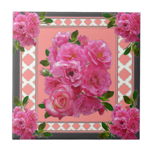 Azulejo De Cerámica arte subió rosa del modelo del victorian del