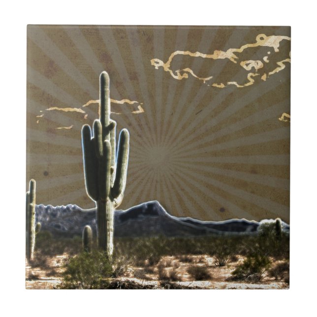 Azulejo De Cerámica arte suroeste Desierto suculento Saguaro Cactus (Frente)