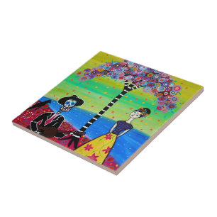 AZULEJO DE CERÁMICA ARTISTA MEXICANO SERENATA DIA DE LOS MUERTOS