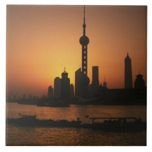 Azulejo De Cerámica ASIA, China, Shanghai Vista de la torre de televis