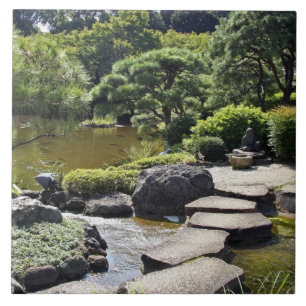 Azulejo De Cerámica Asia, Japón, Tokio. El jardín japonés en el