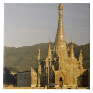 Azulejo De Cerámica Asia, Myanmar, Lago Inle. Pagodas.