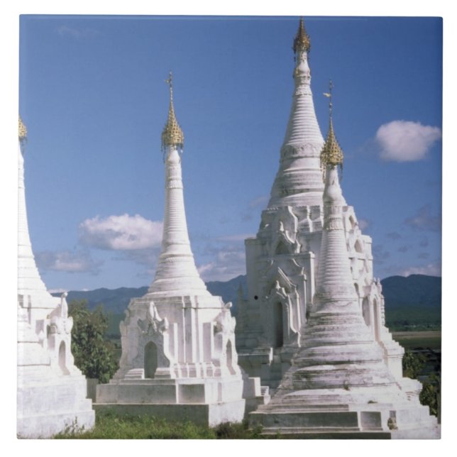 Azulejo De Cerámica Asia, Myanmar, Lago Inle. Pagodas.2 (Frente)
