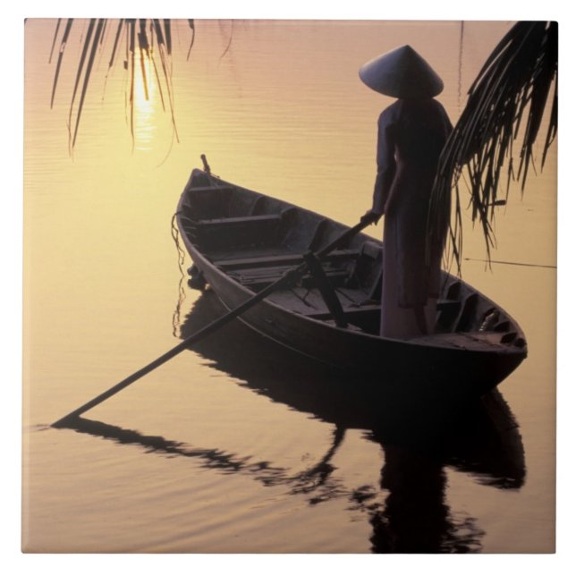 Azulejo De Cerámica Asia, Vietnam, Mekong Delta, Can Tho. Noche (Frente)