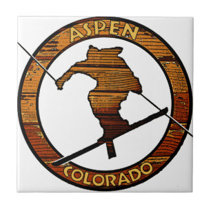 Azulejo De Cerámica Aspen Colorado círculo de esquiadores de madera