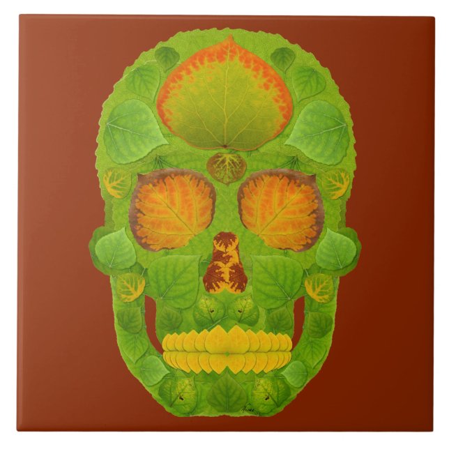 Azulejo De Cerámica Aspen Leaf Skull 10 (Frente)