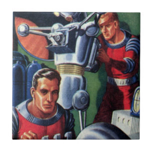 Azulejo De Cerámica Astronautas de ciencia ficción vintage reparando u