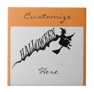 Azulejo De Cerámica Asustada Witch Riding Broom Halloween Thunder_Cove