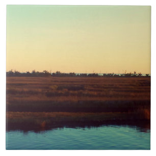 Azulejo De Cerámica Atardecer de oro sobre agua y marismas
