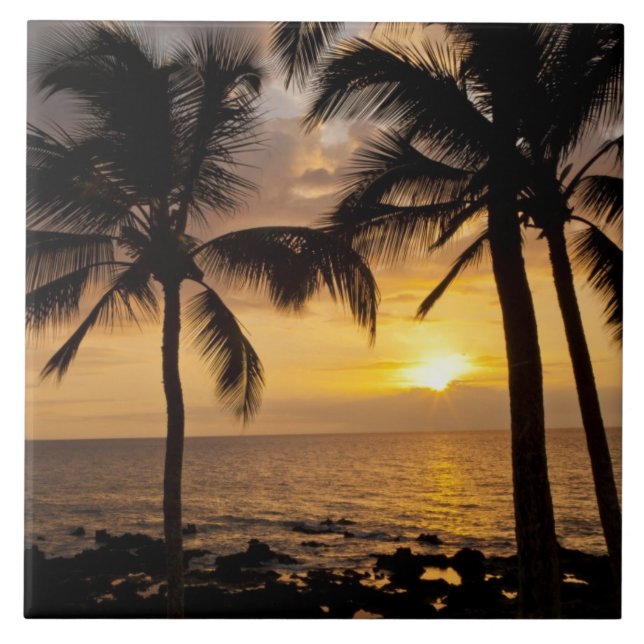 Azulejo De Cerámica Atardecer de palmera (Frente)