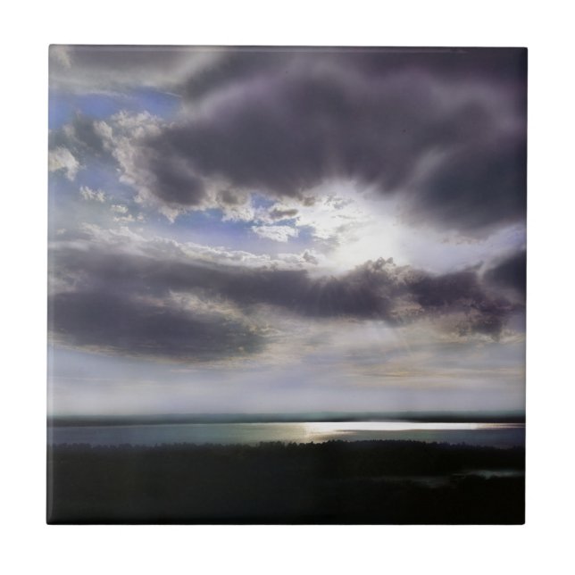 Azulejo De Cerámica Atardecer sobre el mar de la costa (Frente)