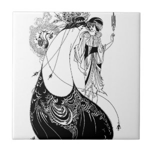 Azulejo De Cerámica Aubrey Beardsley La Falda del Pavo Real Art Nouvea