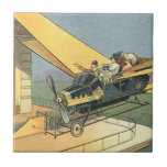 Azulejo De Cerámica Auto convertible de vintage Science Ficción Steamp<br><div class="desc">Ilustracion Vintage Victoriano futurista viajes y transporte ciencia ficción diseño de punk de vapor con un auto convertible volador con alas. El chófer está a punto de aterrizar su coche futurista (o es un avión) en la tienda de chocolates en el futuro. Un clásico diseño de ciencia ficción de historietas...</div>