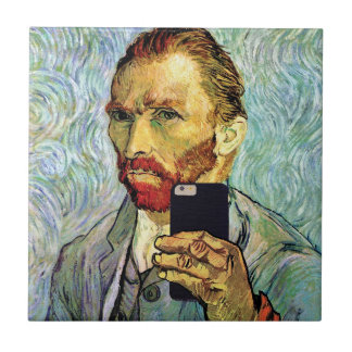 Azulejo De Cerámica Autorretrato de Vincent Van Gogh con celular selfi