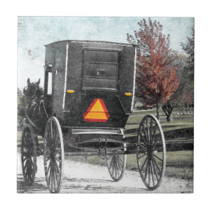 Azulejo De Cerámica Autumn Amish Buggy