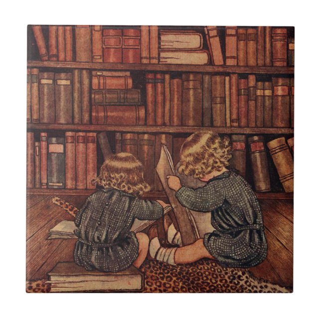 Azulejo De Cerámica Aventuras en la biblioteca (Frente)