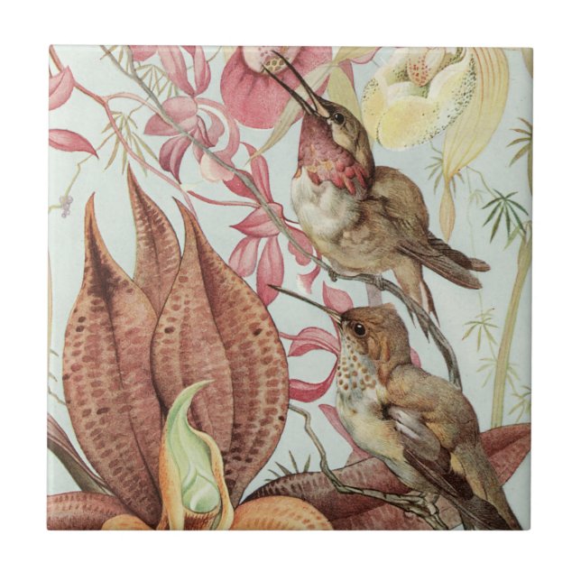 Azulejo De Cerámica Aves y flores (Frente)