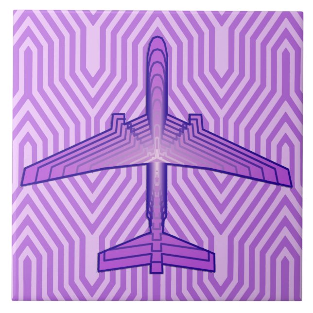 Azulejo De Cerámica Avión Art Decó, violeta morada y lavanda (Frente)